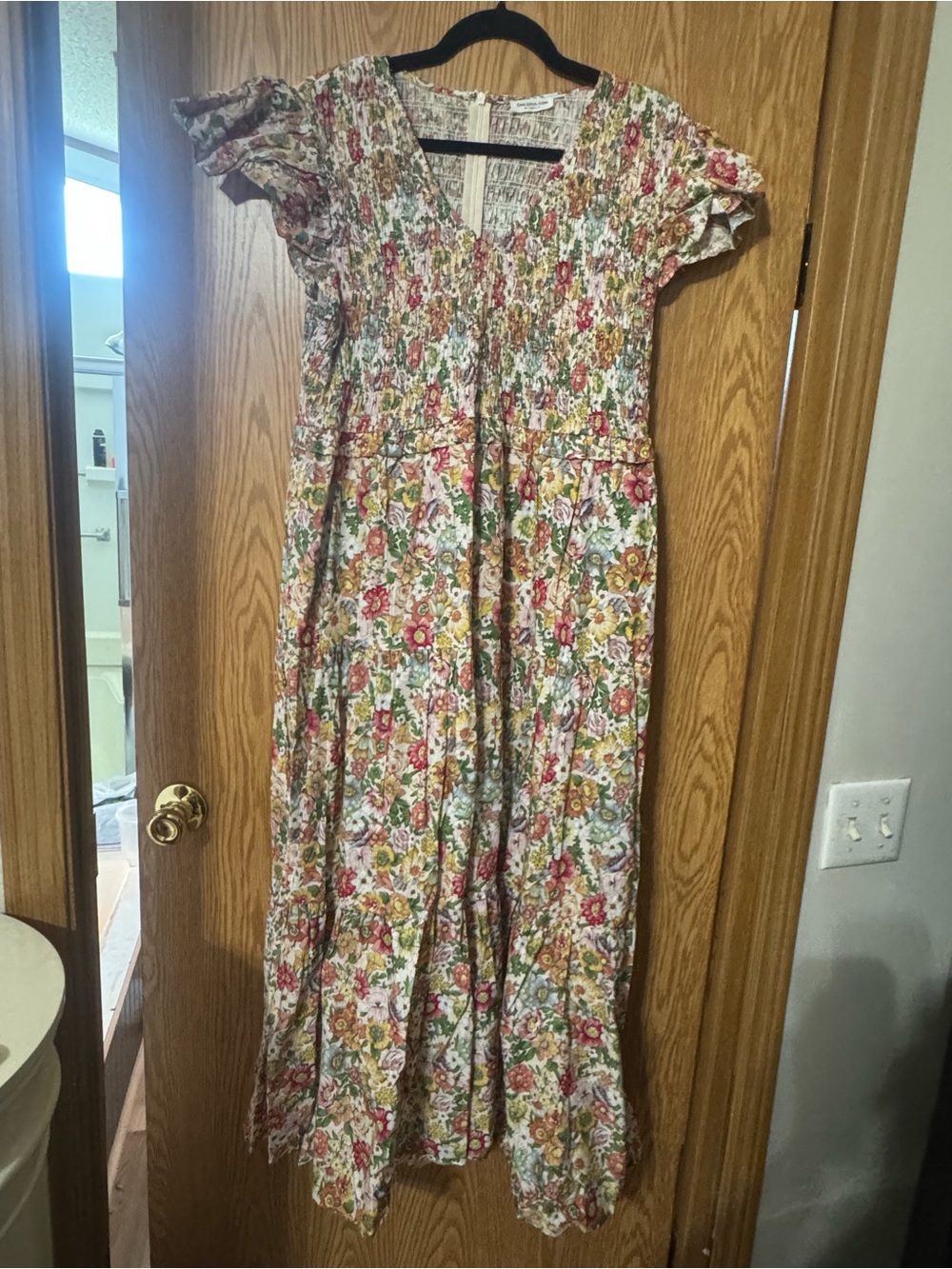 Chicsoul Size 1X Floral Smocked Maxi Dress - Pink & Green